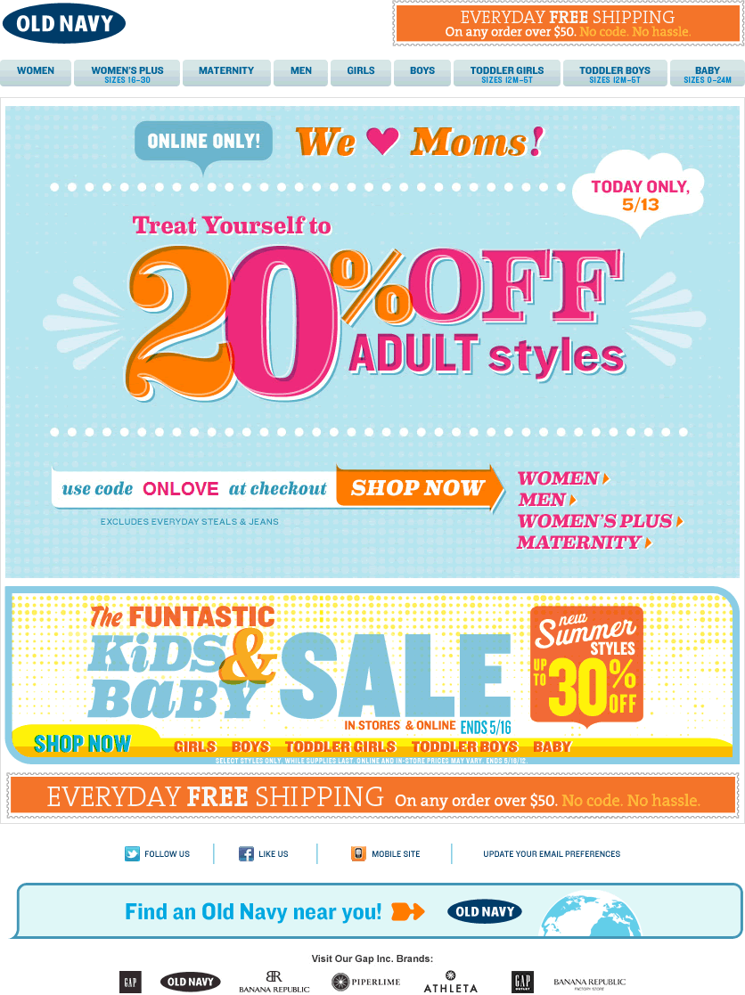 Old Navy email design: We Love Moms