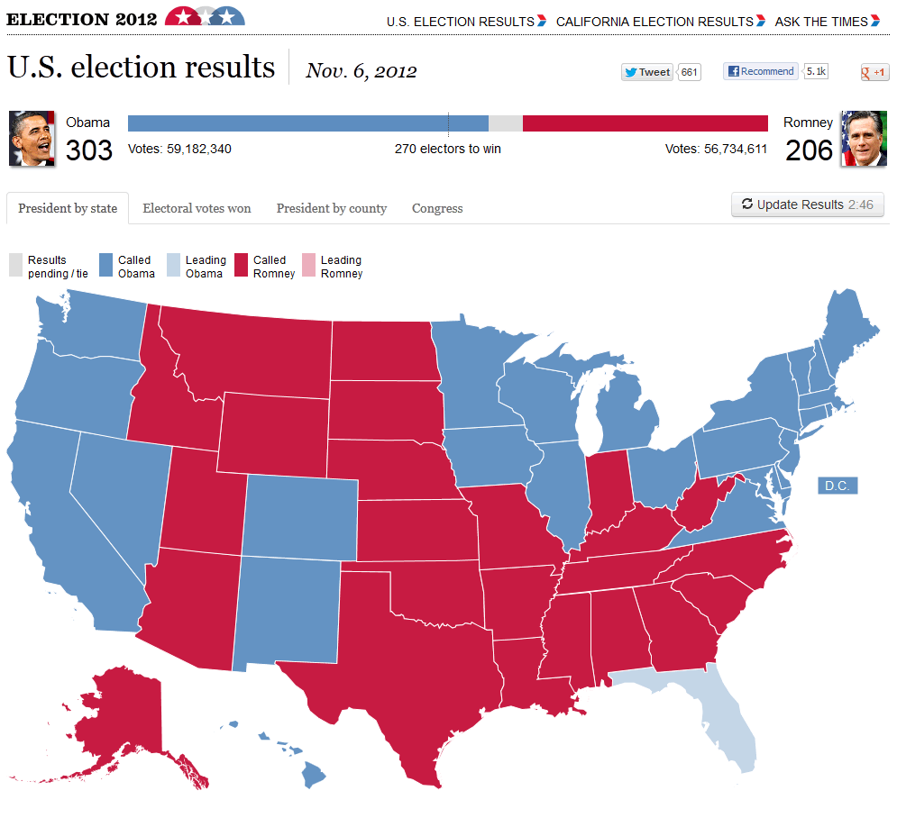 LA Times 2012 US Presidential Election Results Map
