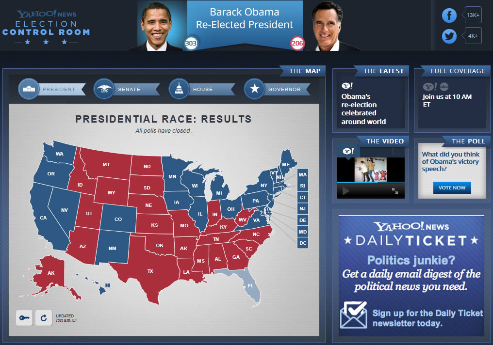 Yahoo! 2012 US Presidential Election Results Map
