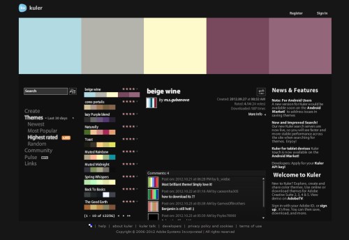 Kuler online color scheme generator