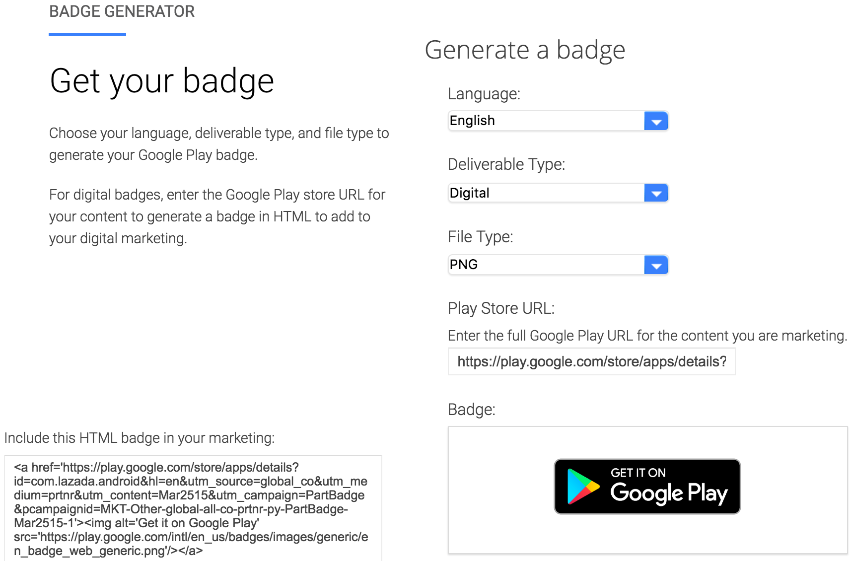 Google Play Store Online Badge Generator