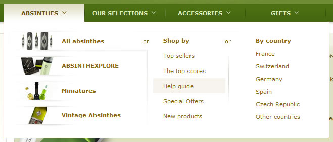 Absinthes.com Mega Menu Design Example