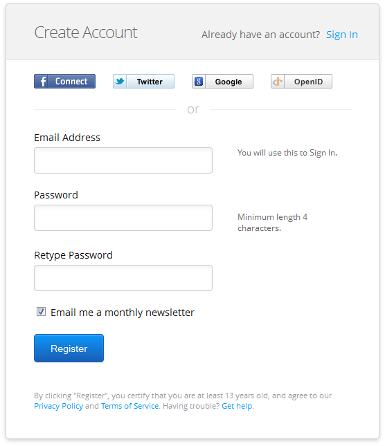 AddThis online signup form design example