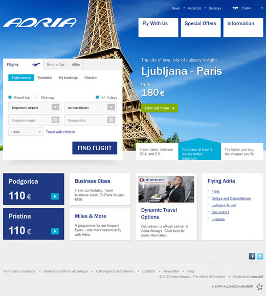 Adria Airways airline website