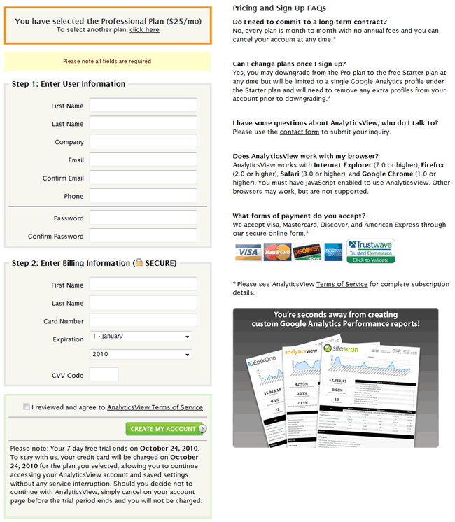 AnalyticsView signup form design example