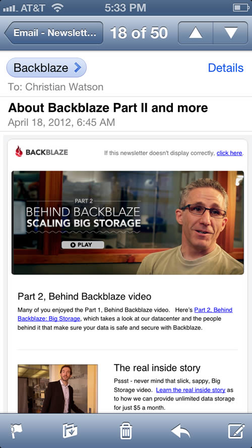 BackBlaze mobile email design
