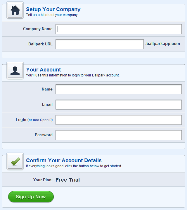 Ballpark registration form design example