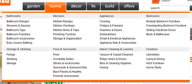 B&Q mega menu design example