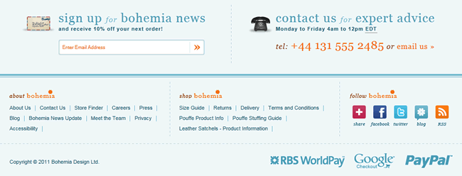 Bohemia Design website footer design example