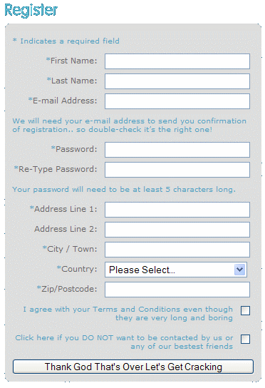 Bubblesnaps registration form design example