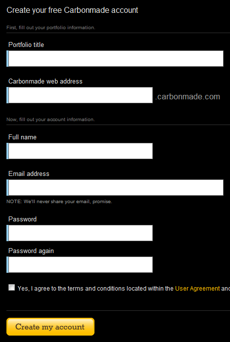 Carbonmade registration form design example