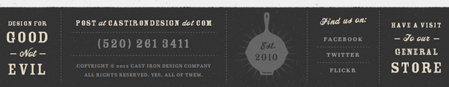 Cast Iron Design Company website footer design example