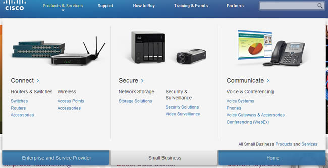 Cisco mega menu design example