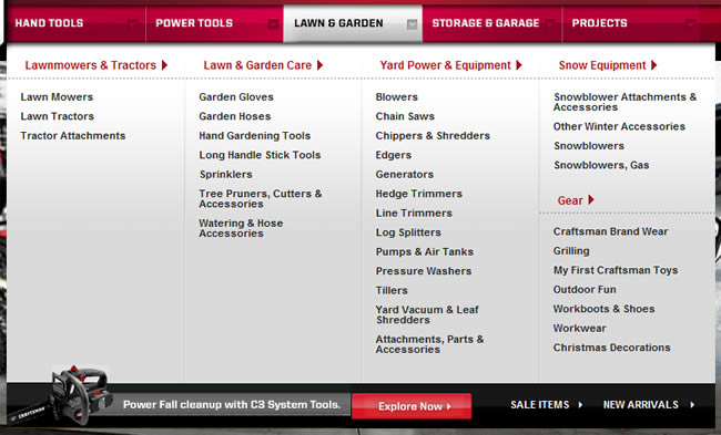 Craftsman mega menu design example