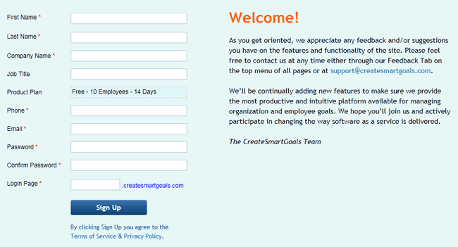 CreateSmartGoals registration form design example