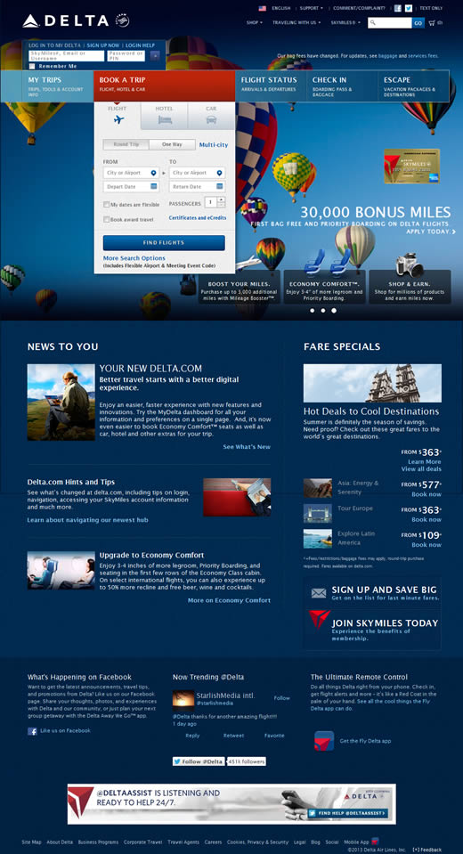 Delta Airlines website