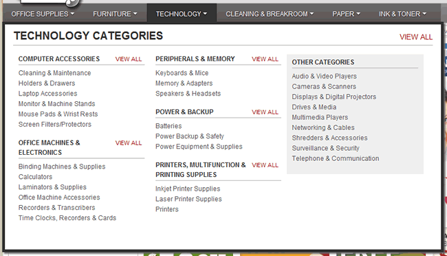 DiscountOfficeItems.com mega menu design example