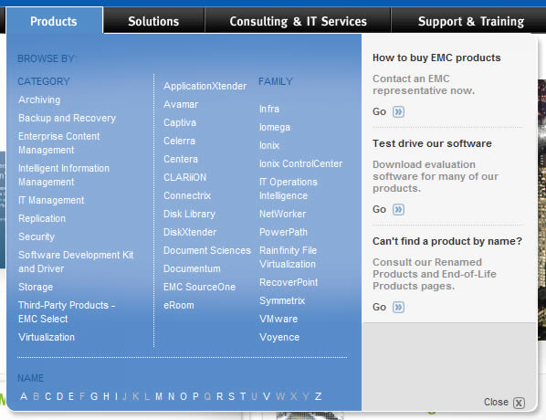 EMC mega menu design example