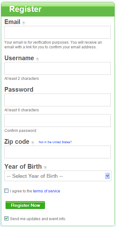 Eventful registration form design example