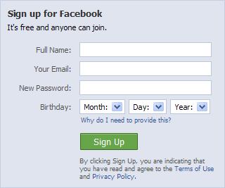 Facebook registration form design example