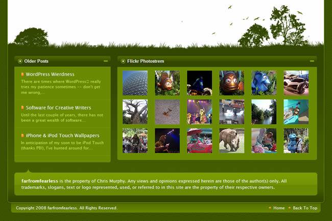 farfromfearless website footer design example