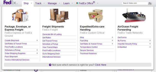 Fedex Mega Menu Design Example