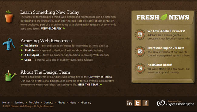 Flourish Web Design website footer design example