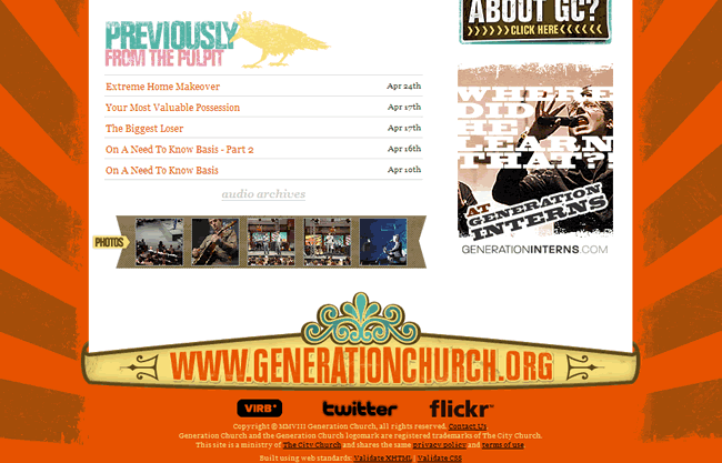 Generation Church website footer design example