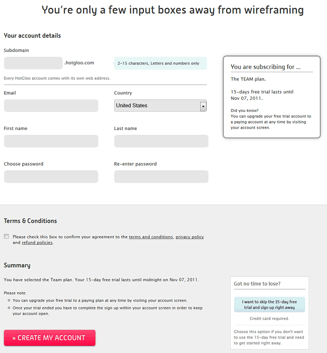 Hotgloo registration form design example