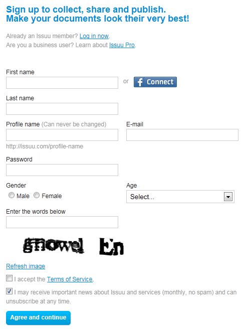 Issuu registration form design example