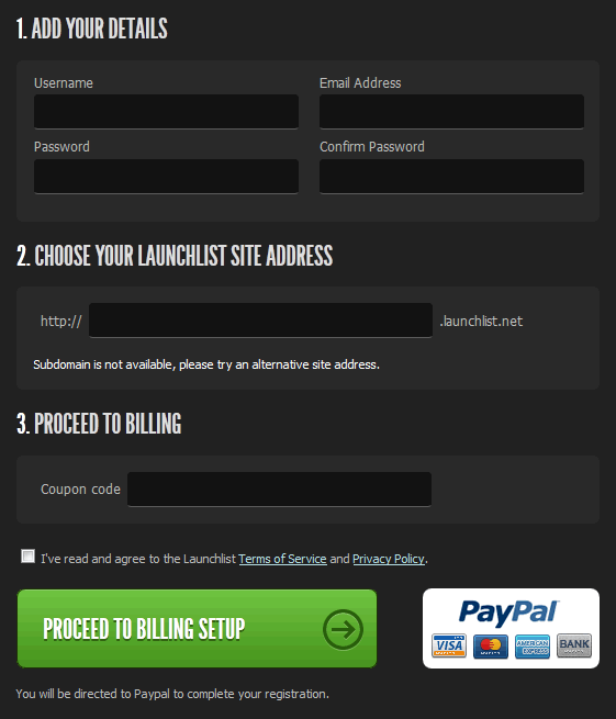 Launchlist online signup form design example