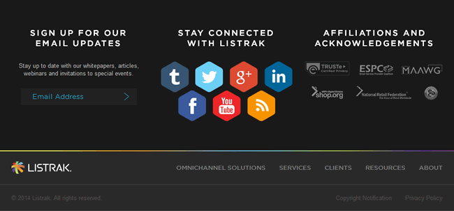 Listrak Website Footer Design Example