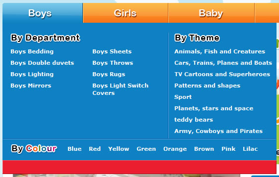 Little Kids Bedrooms mega menu design example