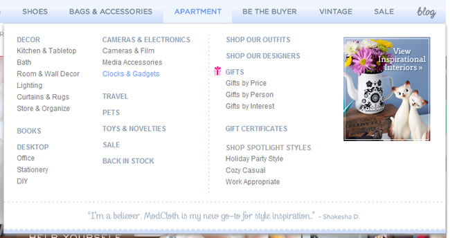 ModCloth Mega Menu Design Example