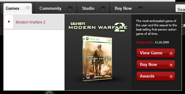 Modern Warfare 2 mega menu design example