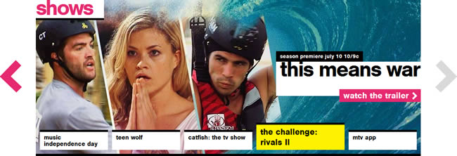 MTV website carousel design example