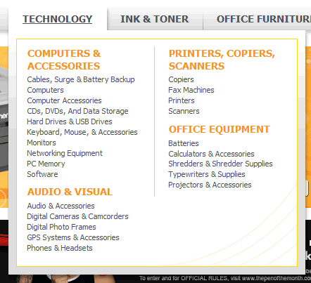 OfficeMax mega menu design example