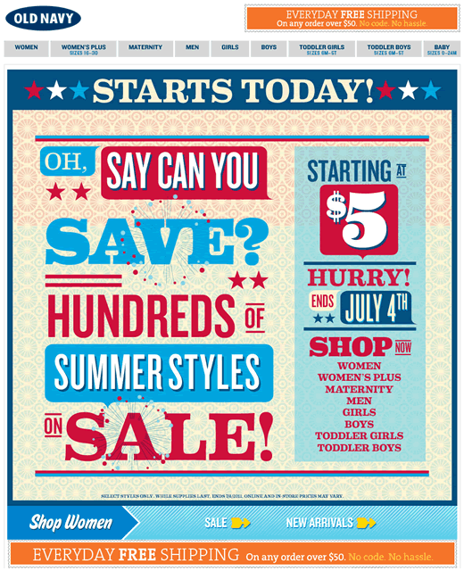 Old Navy retail email example