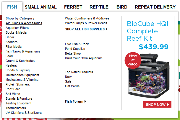 Petco Mega Menu Design Example