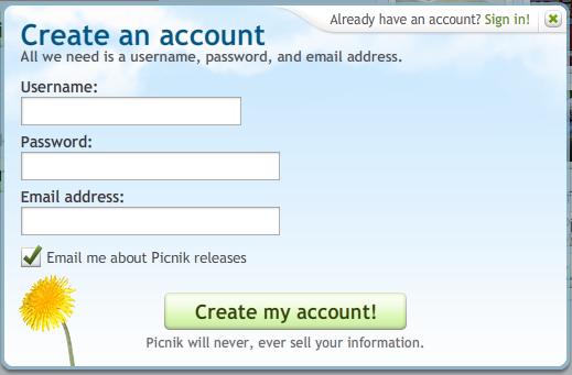 Picnik registration form design example