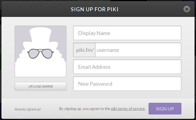 piki signup form design example