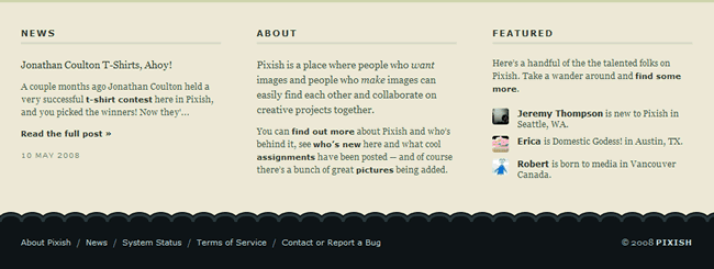 Pixish website footer design example