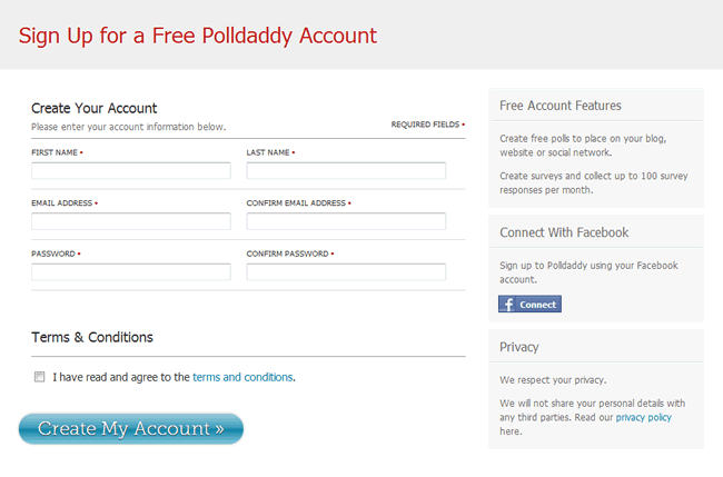 Polldaddy signup form design example