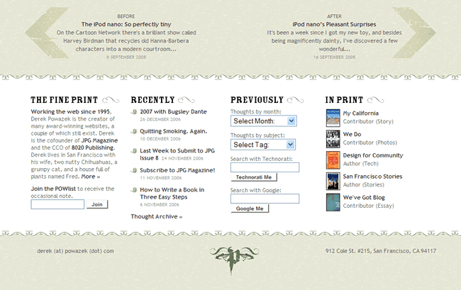 Powazek website footer design example