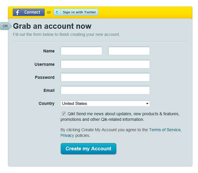 Qik registration form design example