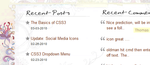 Web Designer Wall website footer with list of recent posts