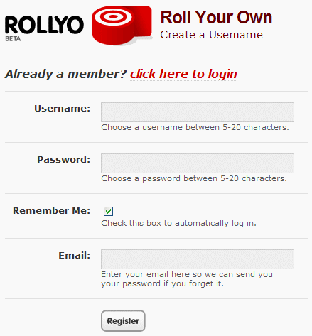 Rollyo registration form design example