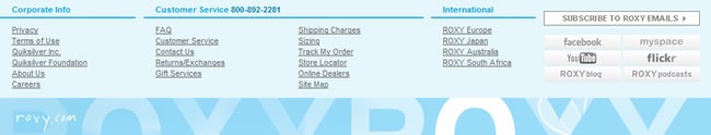 Roxy website footer design example