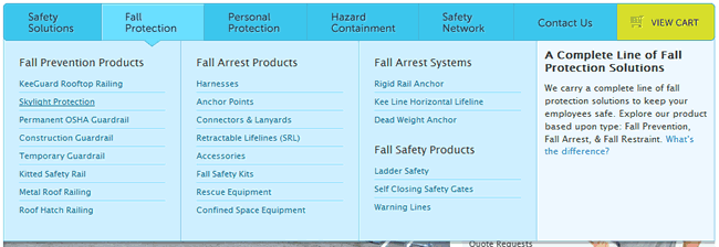 Simplified Safety mega menu design example