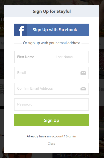 Stayful online signup form design example